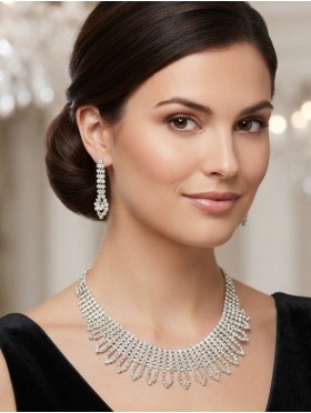 Adjustable Rhinestone Necklace And Earring Set